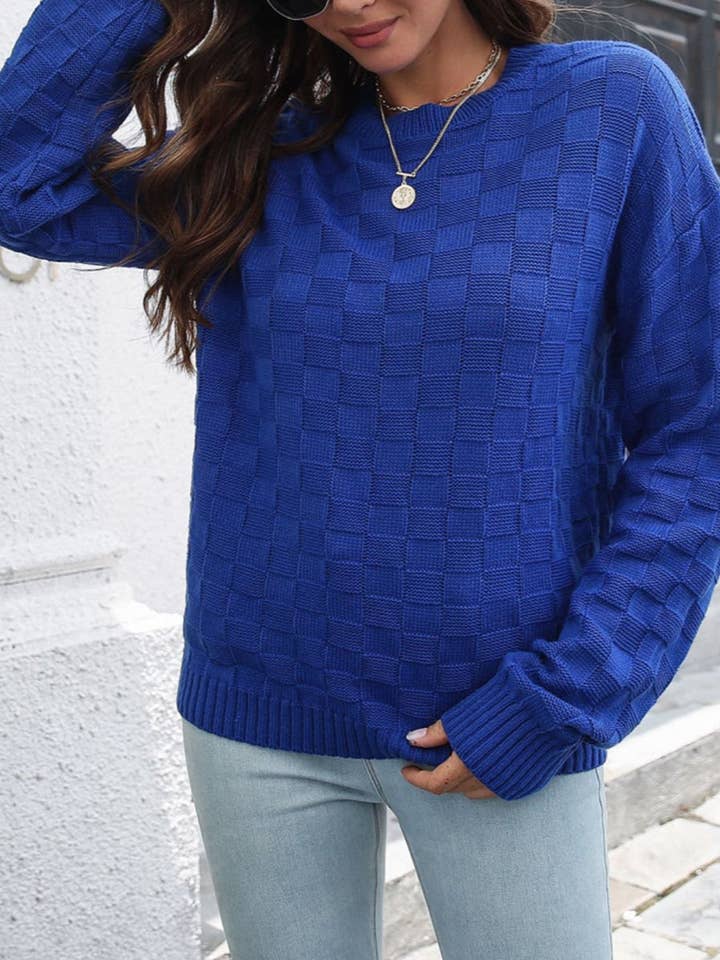 Checkered Textured Classic Sweater for wholesale by Anna Kaci Wholesale