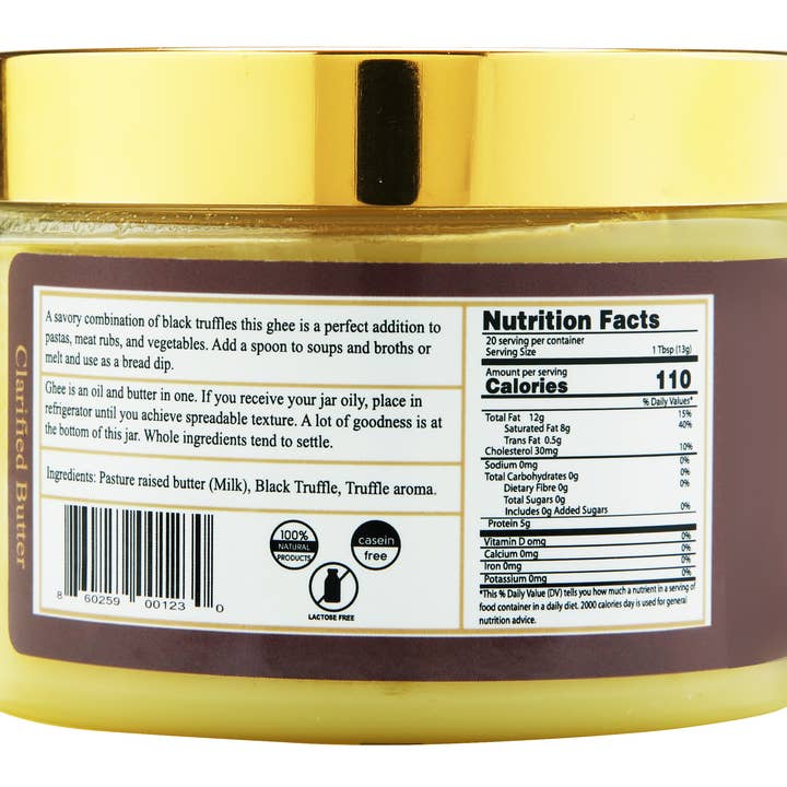 Gourmet Ghee Company - Wholesale Butter - Black Truffle Ghee 12oz, European Grass Fed Butter, Truffles