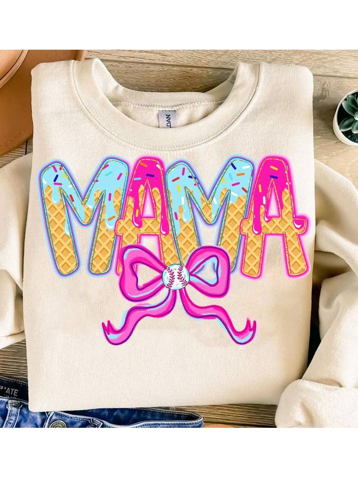 NVC Ecommerce LLC - Wholesale T-Shirt (Graphic) - Women's - Baseball Mama Drip Shirt, Baseball Ice Cream Drip Sweatshirt