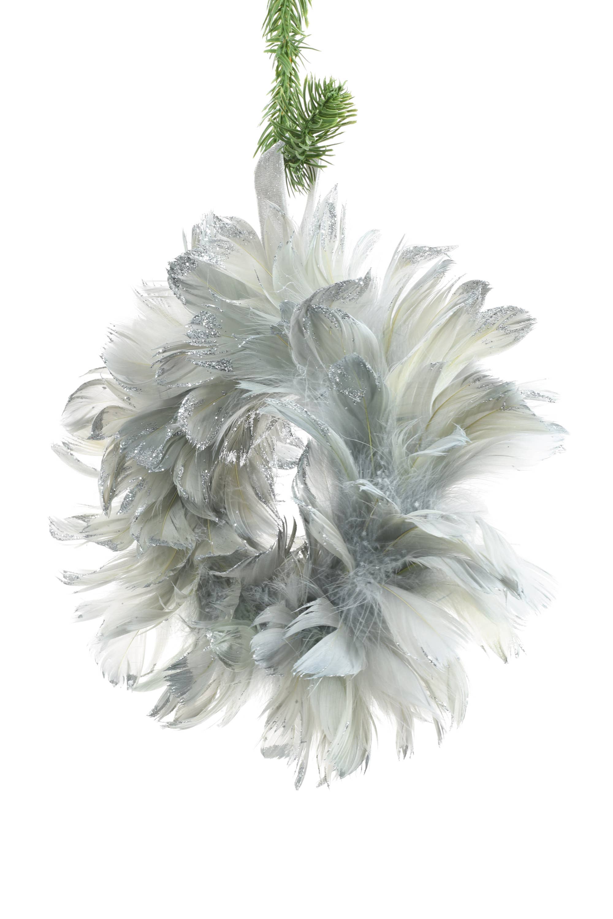 Starlight Collection - Wholesale Wreath - gray/Silver Glittery Feather Wreath1