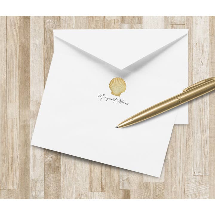 Personalized Scallop Seashell Stationery / Shell Notecards for wholesale by The Winsome Life Stationery