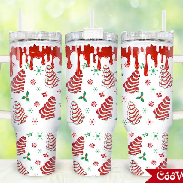 Christmas Cake Drip 40oz Tumbler with Handle for wholesale by JAC Wholesale