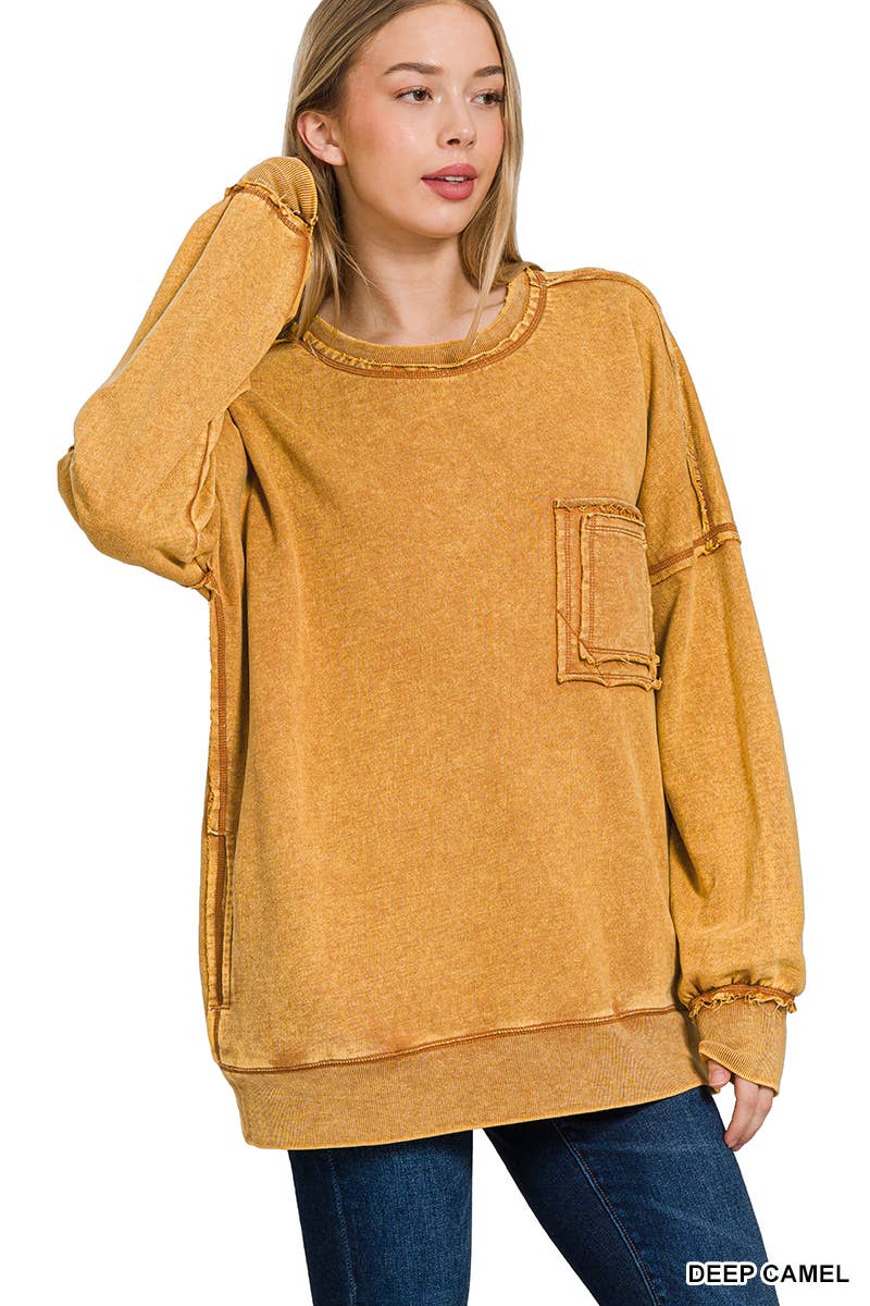 42POPS - Wholesale Sweatshirt - Women's - ",,..._ SI-24555 French Terry Washed Raw Edge Pullover W/ Pocket17