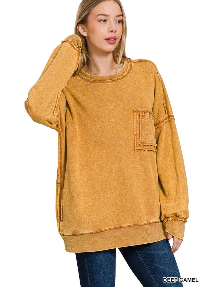 42POPS - Wholesale Sweatshirt - Women's - ",,..._ SI-24555 French Terry Washed Raw Edge Pullover W/ Pocket17