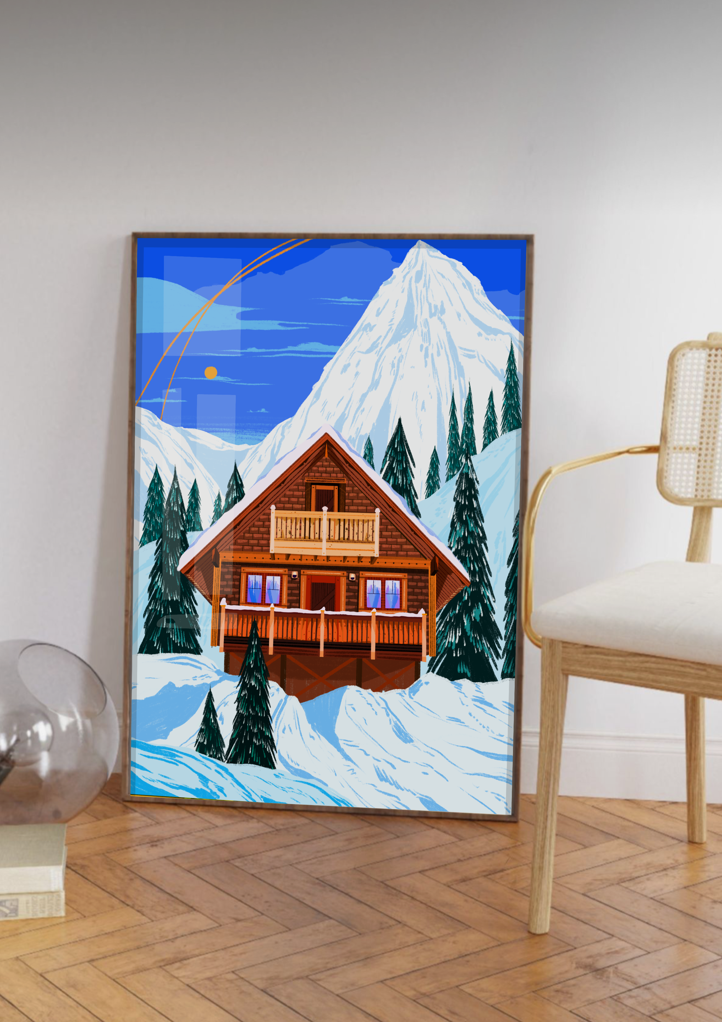 Emily Palmer Illustration - Wholesale Art Print - Festive Illustrated Wall Art Print -  Ski Chalet3