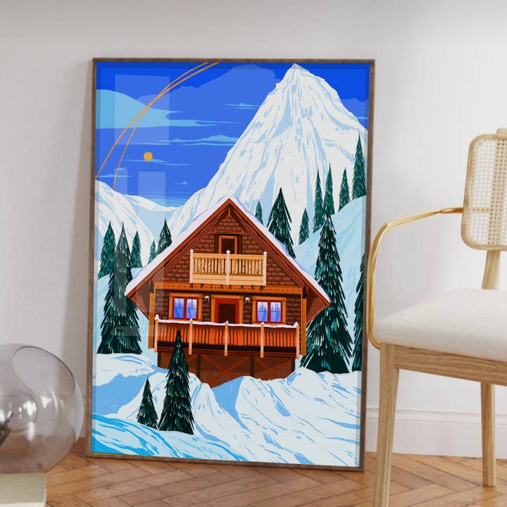 Emily Palmer Illustration - Wholesale Art Print - Festive Illustrated Wall Art Print - Ski Chalet3