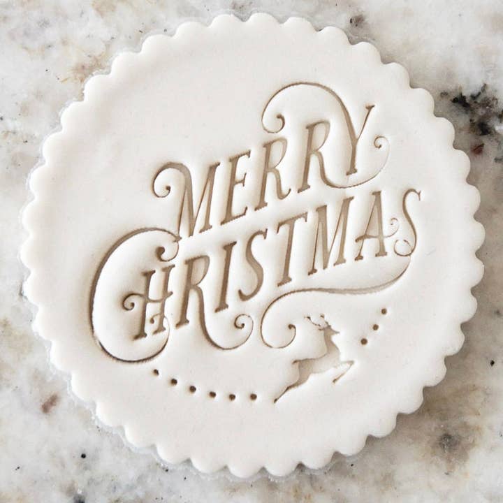 Cut Bake Stamp - Wholesale Cookie Cutter - Merry Christmas with One Deer Cookie Biscuit Stamp Christmas