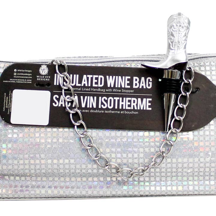 Disco Insulated Wine Bag & Silver Cowboy Boot Stopper for wholesale by Wild Eye Designs