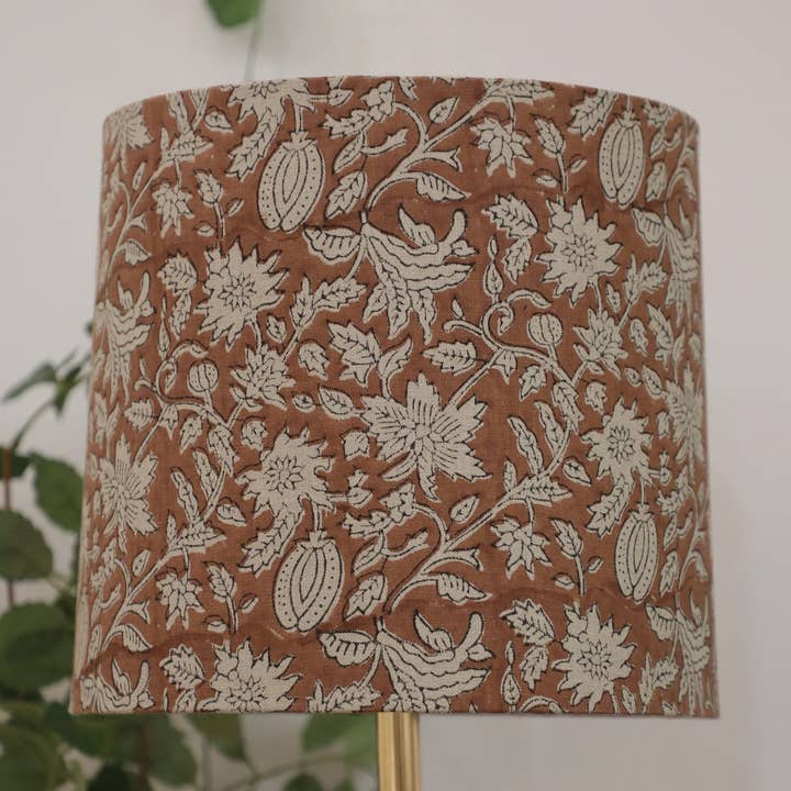Block Print Drum Style Linen Lampshade - Manikarnika for wholesale by Fabdivine