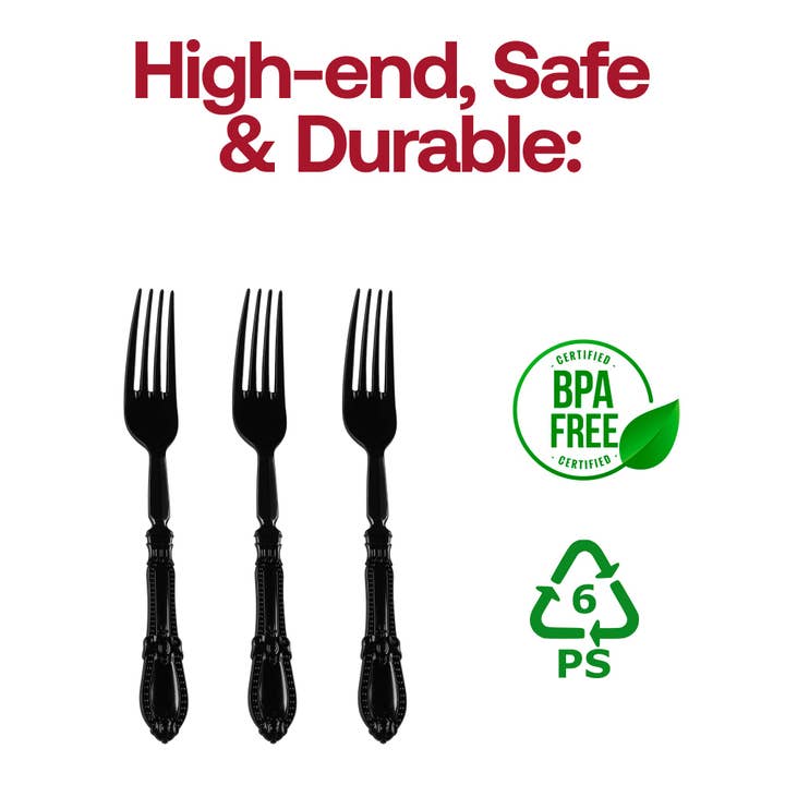 Smarty had a Party - Wholesale Disposable Tableware Pack - Black Baroque Disposable Plastic Dinner Forks - 20 pcs4