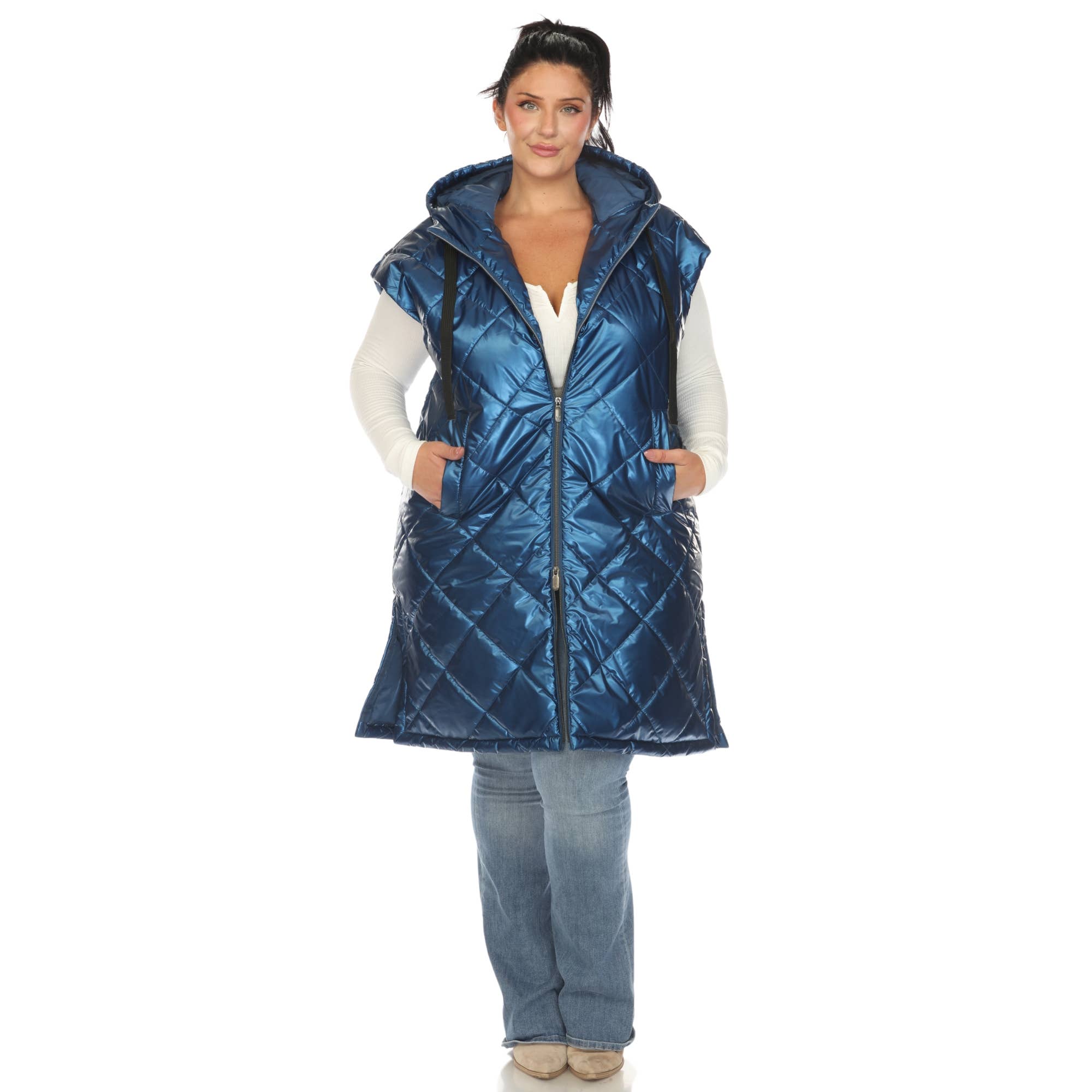 WHITE MARK - Wholesale Outerwear Vest - Women's - Plus Size Metallic Diamond Puffer Vest0