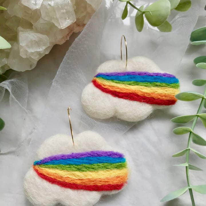 Pride Clouds Felt Earring for wholesale by Honey Loom Designs