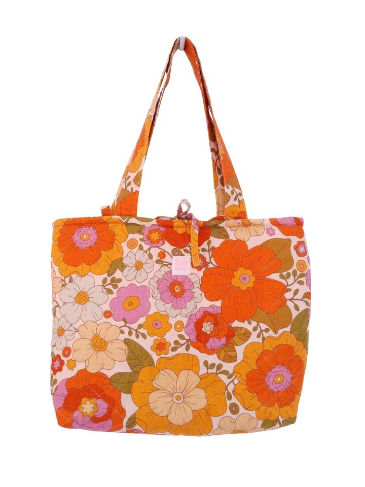 Quilted Tote - Retro Floral Linen SECONDS for wholesale by Kiki & Co.