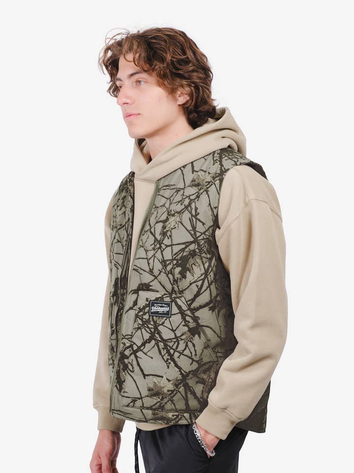 Tree Camo Canvas Vest for wholesale by Brooklyn Cloth