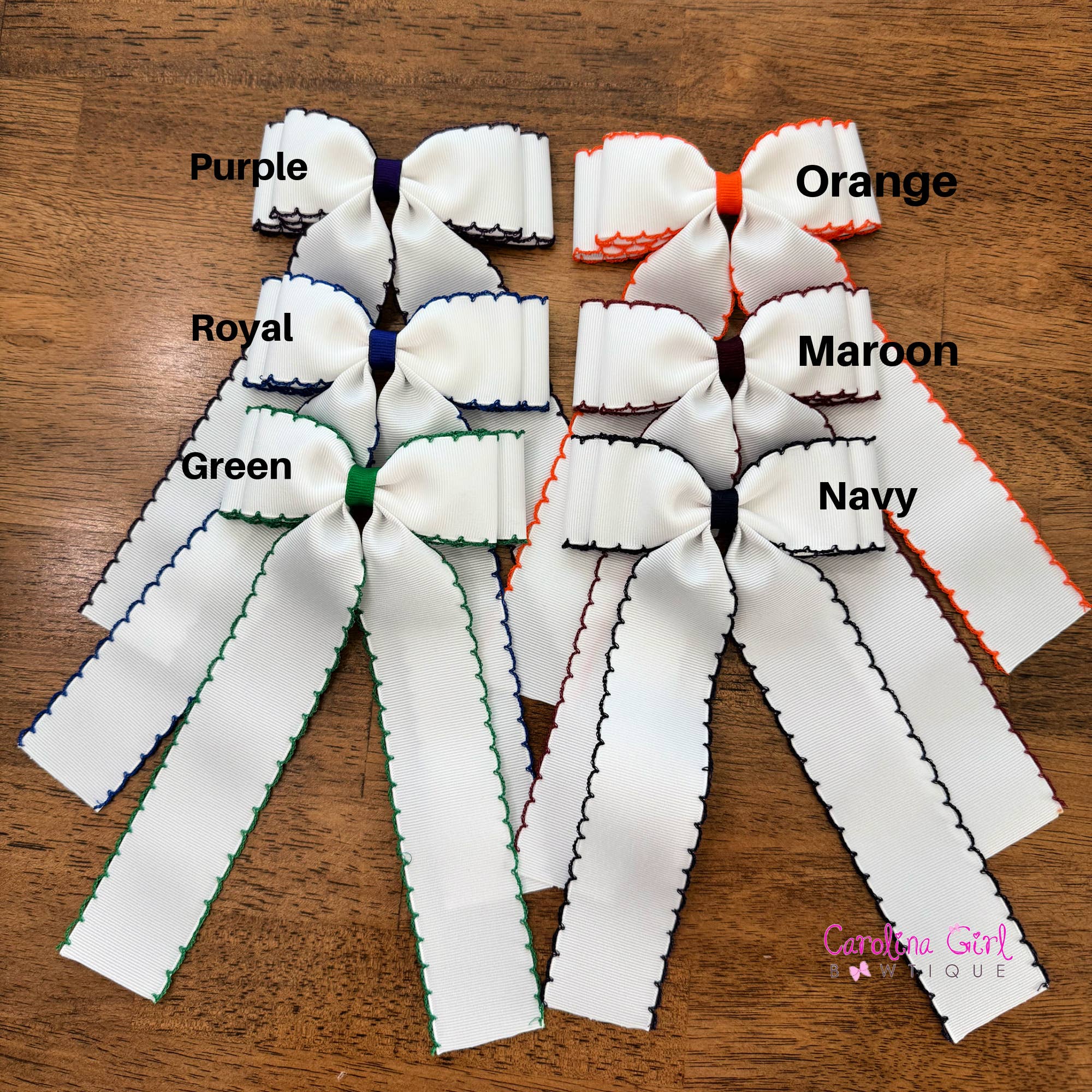 Carolina Girl Bowtique - Wholesale Hair Bow - Kids - *New Colors* White with Colored Edge Moonstitch 5 inch Bow2