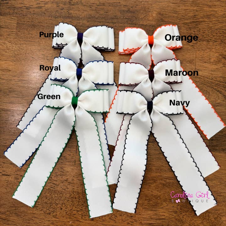Carolina Girl Bowtique - Wholesale Hair Bow - Kids - *New Colors* White with Colored Edge Moonstitch 5 inch Bow2