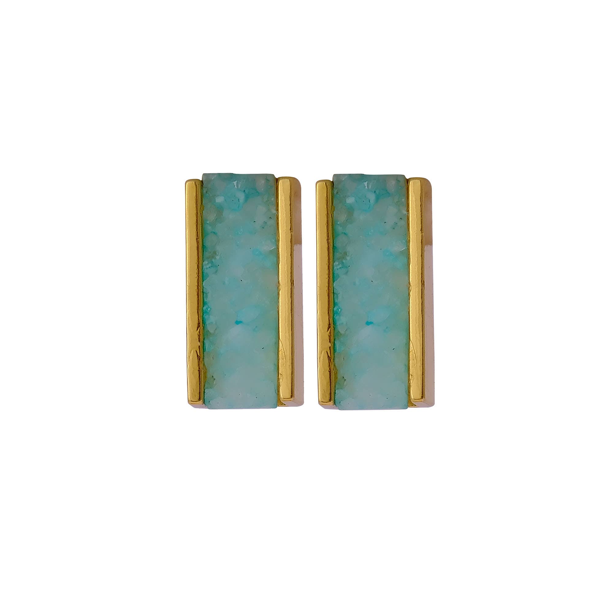 El Joyero - Vendita all'ingrosso Orecchini a bottone - Orecchino a perno con castone a barretta e gemma druzy verde chiaro anti-ossidazione3