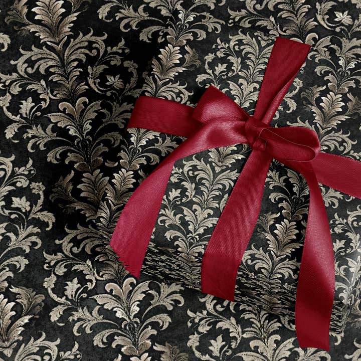 Papel de Embrulho Elegante Preto com Padrão Damask por atacado de MagicMerchEmporium
