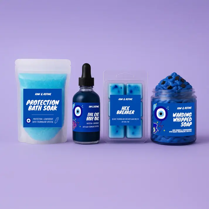 Raw & Refine – wholesale Bath/body oil – Evil Eye Body Oil - Ritual Protection & Confidence - Black Tourmaline Crystal Infused3