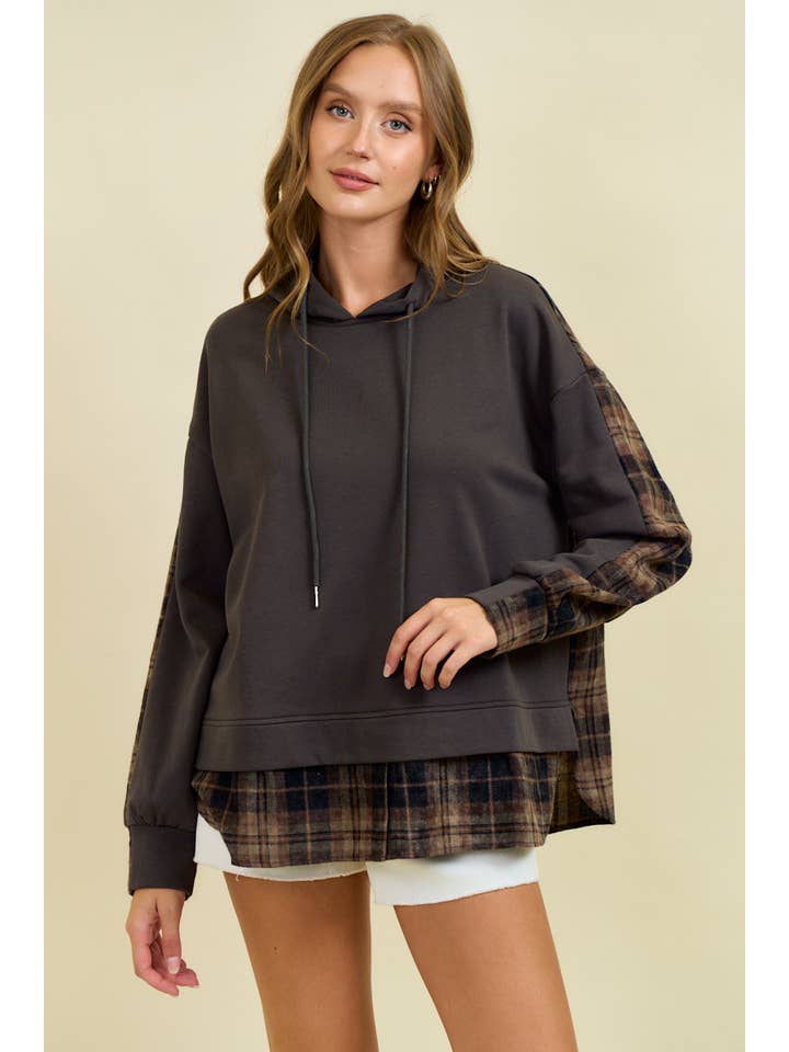 CARBÓN/MARRÓN Sudadera con capucha mixta de felpa francesa y franela a cuadros - 45209T de venta al por mayor en Faire0