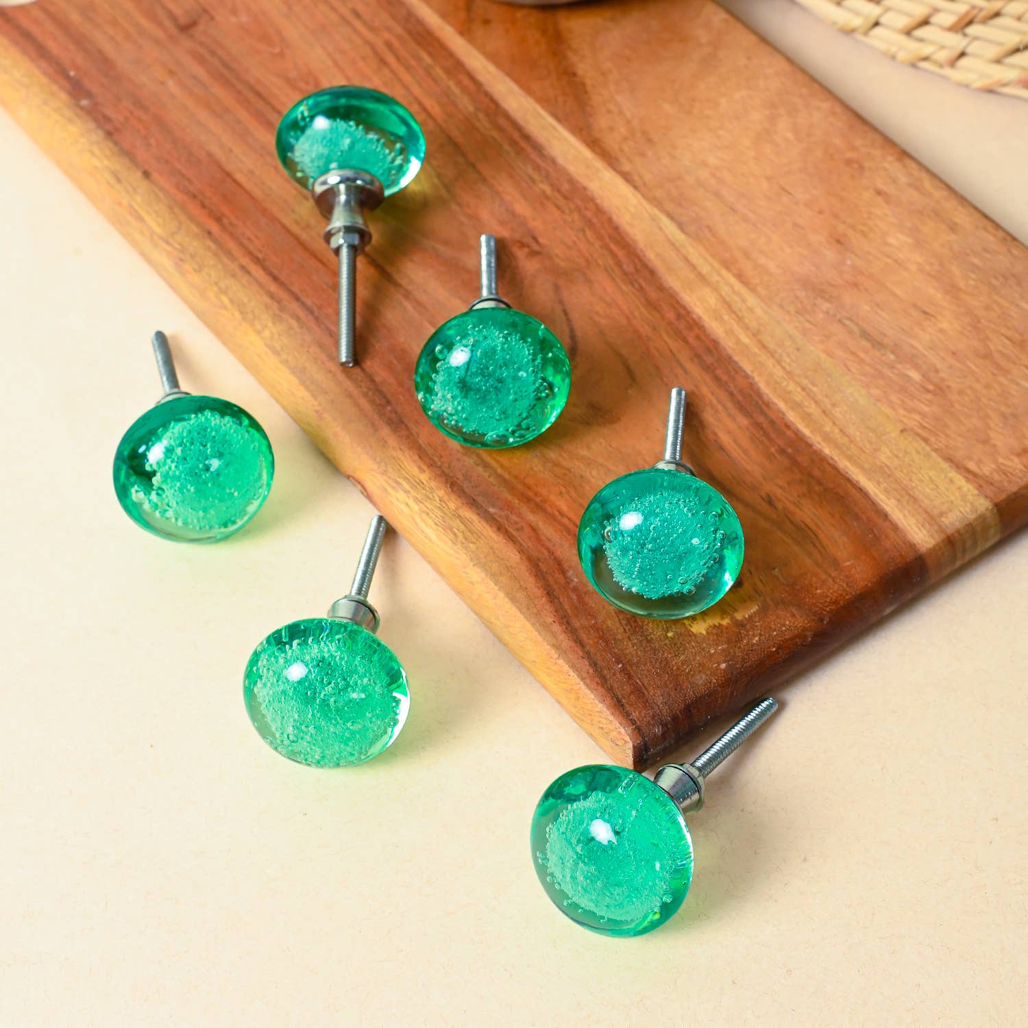 Perilla Home - Wholesale Deurkruk/knop - Set van zes lichtgroene bubbelglazen knoppen2