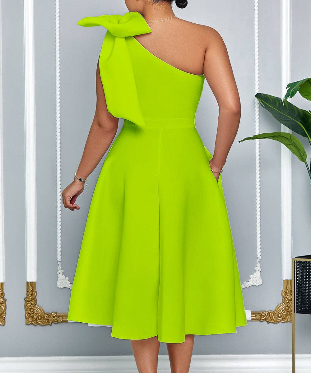 Aria Romance - Wholesale Dress - Women's - Asymmetric Bow-Sleeve Swing Dress6