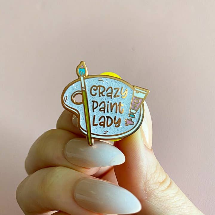 The Paint Sesh - Wholesale Lapel Pin/Button - Crazy Paint Lady Enamel Pin | Female Artist Accessory