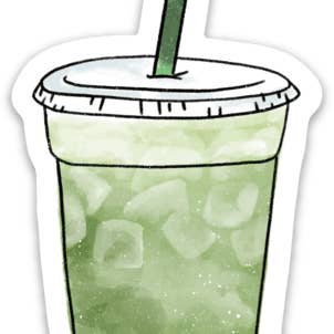 Elyse Breanne Design - Wholesale Sticker - Matcha Green Tea Latte Cup Sticker 4x2in1