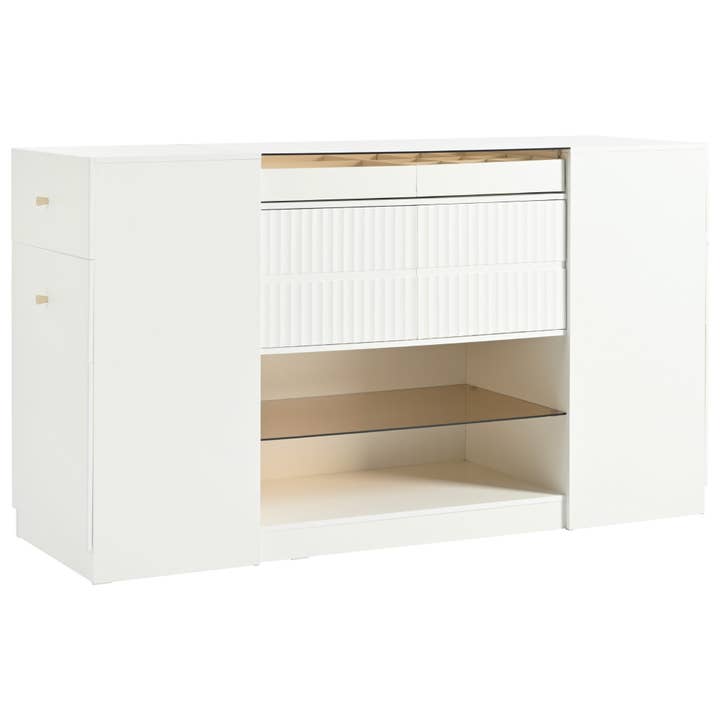 HomeRoots - Wholesale Cabinet - 33" White Wood And Glass Six Drawer Island Vanity Dresser