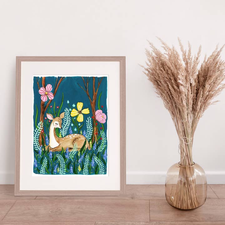 Deer Watercolor Gouache Forest Illustration Nursery Art for wholesale by Talula Christian Art