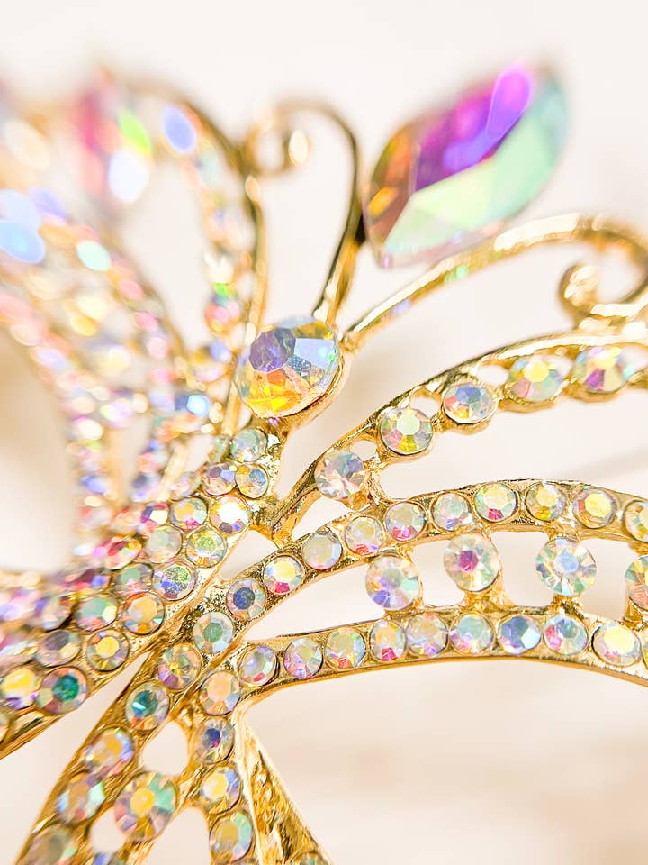 Happy Dream Gifts - Wholesale Costume - Women's - AB Crystal Masquerade Mask with Stick, Gold Wedding Mask