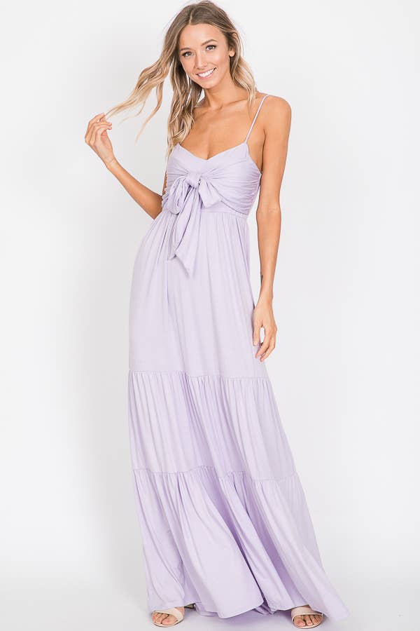 7th Ray - Vendita all'ingrosso Vestito - Donna - Abito lungo a balze con nodo frontale casual e spalline sottili D230719