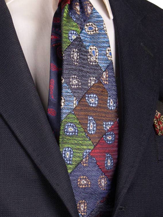 Patchwork-Mosaik-Krawatte aus Jaspé-Seide mit mehrfarbigem Paisley-Muster PM863 für den Großhandel von Graffeo Cravatte