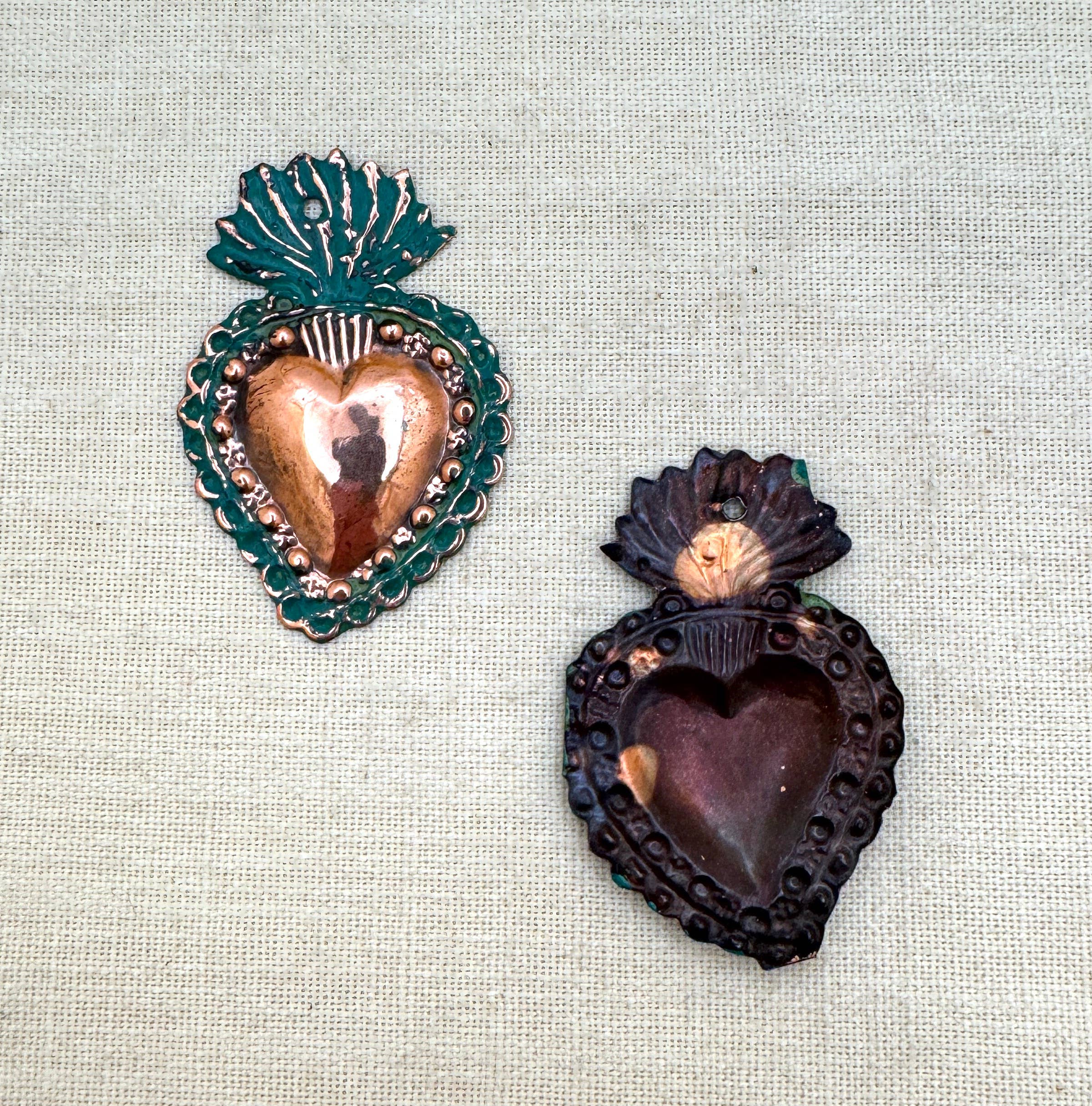 Tesoros Trading Company - Wholesale Ornament - Oxidized Copper Heart Ornament from Peru (MC01)2