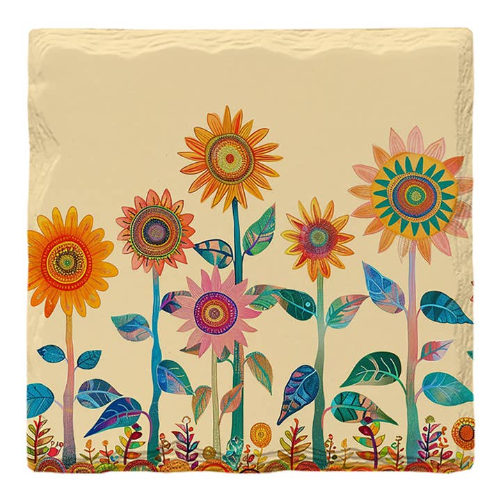 Funky Fun Sunflowers | Sottobicchiere per la vendita all'ingrosso da parte di Mill Wood Art