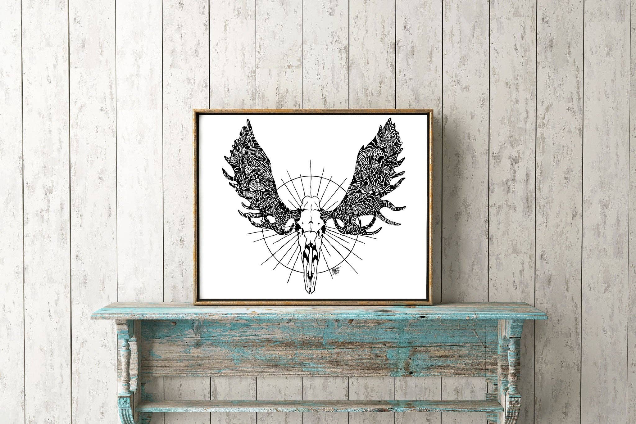 FJ Creations – wholesale Art print – Doodle Moose Skull - Fine Art Print1