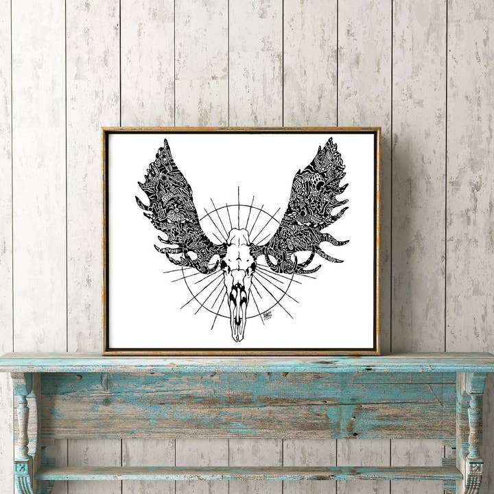FJ Creations – wholesale Art print – Doodle Moose Skull - Fine Art Print1