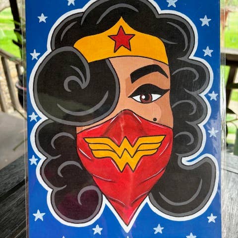 Masque Wonder Woman imprimé 9x12 pour la vente par Karen’s Cositas