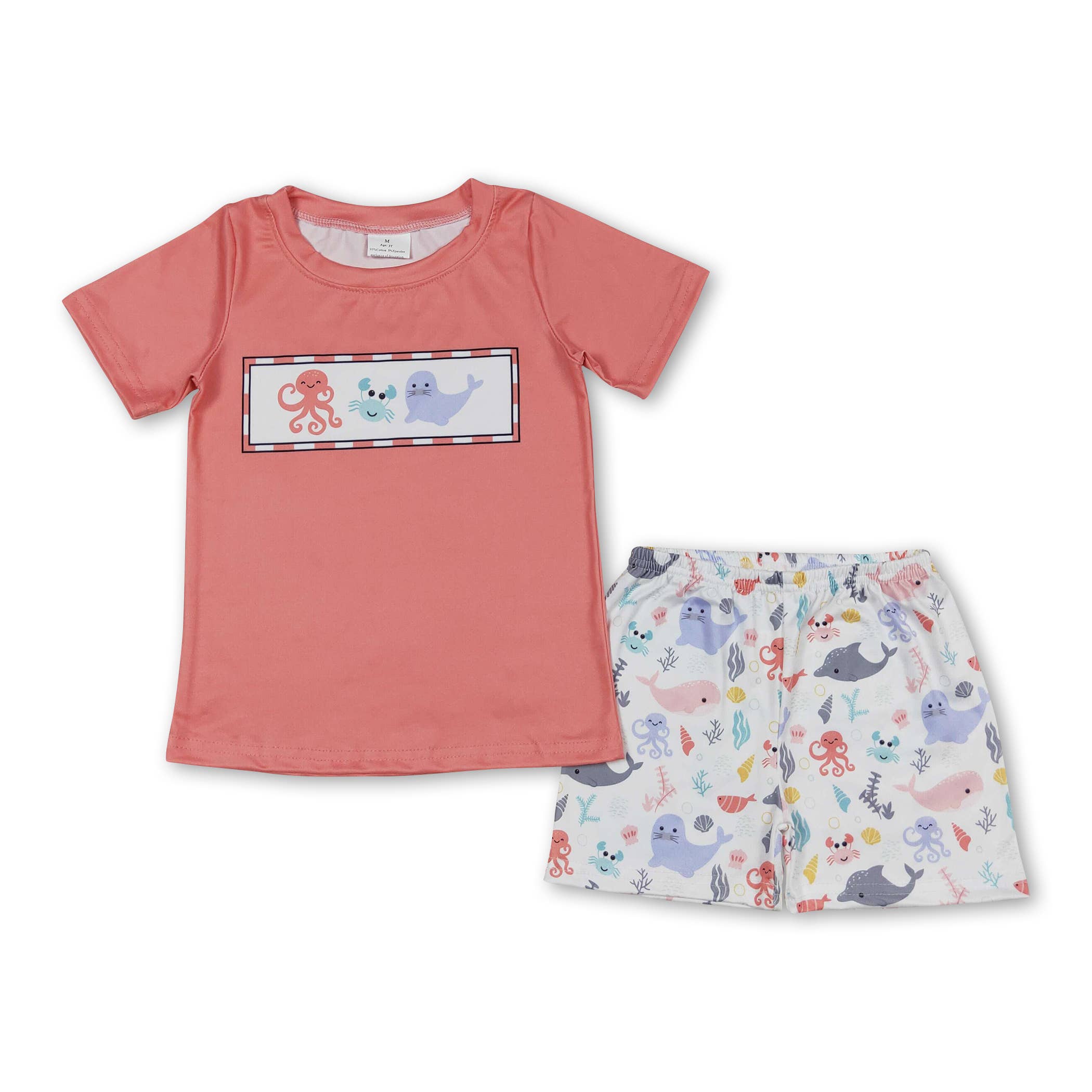 Yawoo Garments - Wholesale Clothing Set - Baby - Octopus crab screen printed baby kids summer clothes0