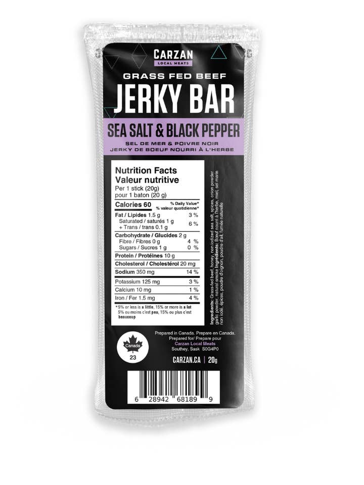 Sea Salt Black Pepper Jerky Bars for wholesale by Carzan Local Meats