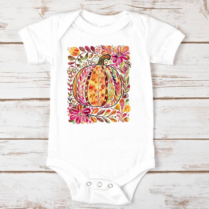 Body de Outono com Abóbora Floral para Bebé por atacado de Mama and Littles Apparel