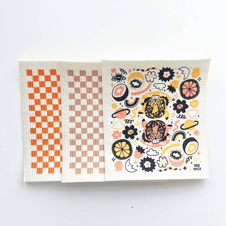 Set of 3 Swedish Sponge Cloths - Tangerine Dream for wholesale by Bee Nice Goods