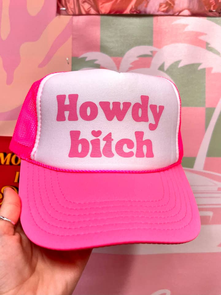 Hot Pink Howdy Trucker Hat: Western for wholesale by Happy Hour