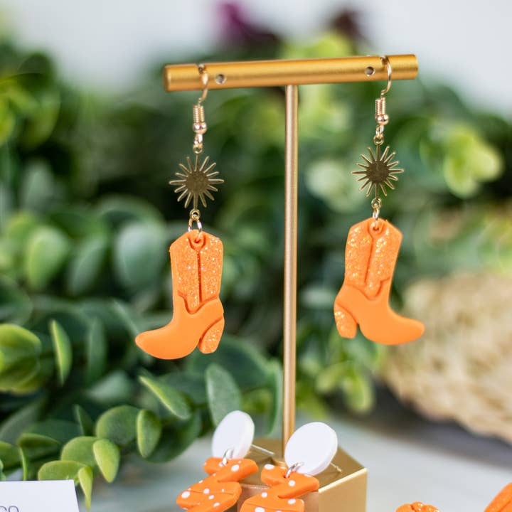 EJ Clay Co - Wholesale Dangle Earrings - Orange Glitter Boots Collection2