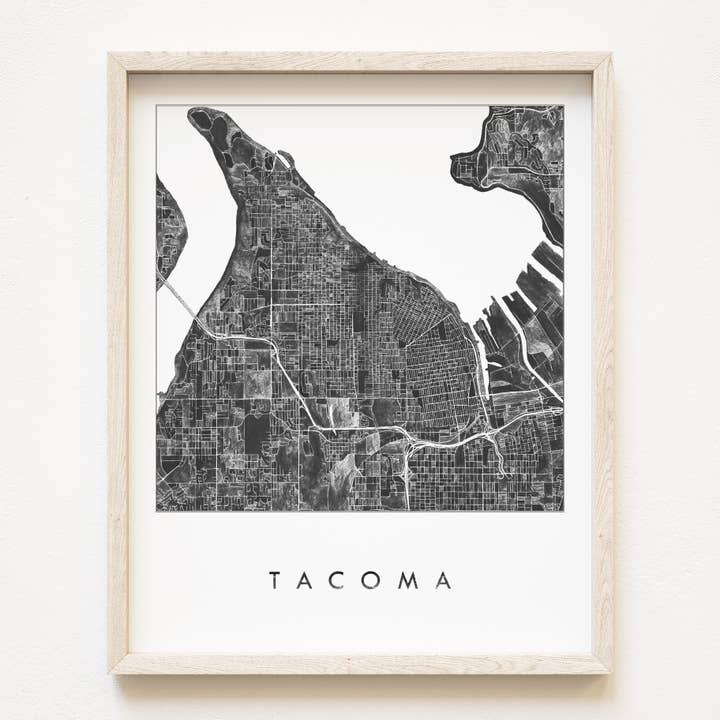 Tacoma Washington akvarell karta konsttryck för wholesale av Turn-of-the-Centuries