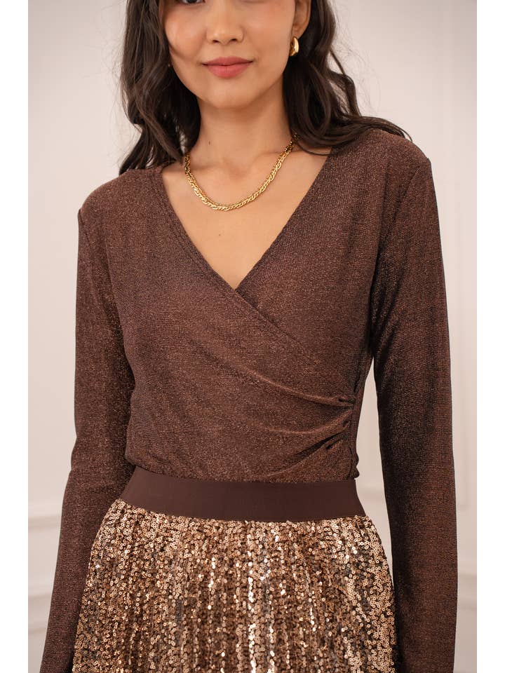 CHOKLATE PARIS – Engroshandel Bluse - Dame – Skinnende lurex slå-om top - CK081075