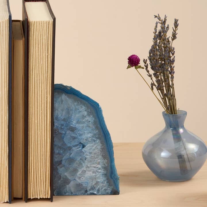 GeoCentral - Wholesale Bookend - Blue Agate Bookends - Crafted in Brazil