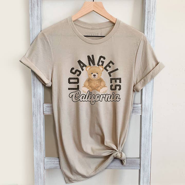 SewCalUSA - Wholesale Screen Printed T-Shirt - Women's - Los Angeles Shirt, California , Cute Trendy Teddy Bear Shirt