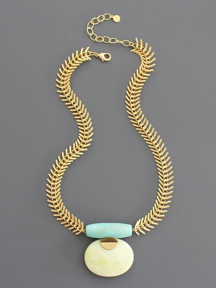 KYL219 turquoise and lemon herringbone necklace for wholesale by David Aubrey Jewelry
