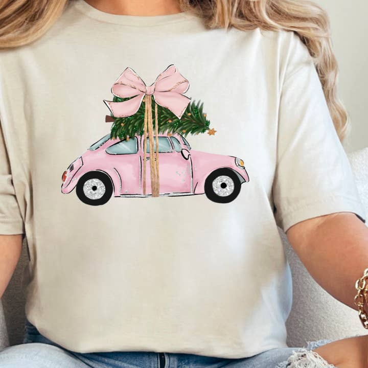 Shoppe SHC - Wholesale T-shirt (graphic) – women's - Pink Christmas Car Christmas 2025 Graphic Tee | Gildan3